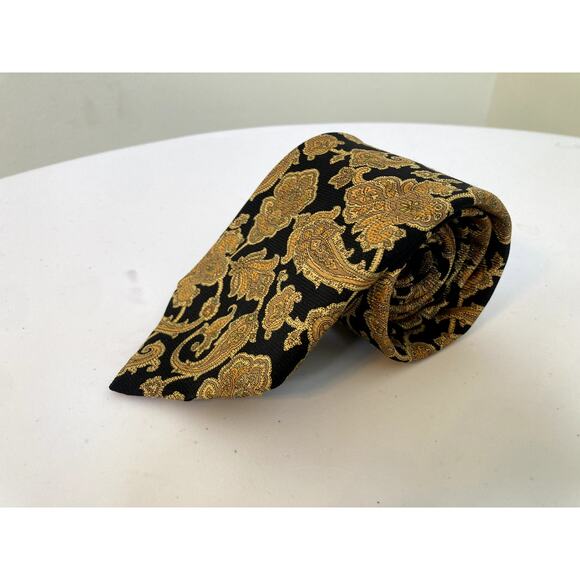 Vintage Robert Talbott Necktie Paisley 100% Silk Hand Sewn Black Gold Orange - Picture 6 of 7